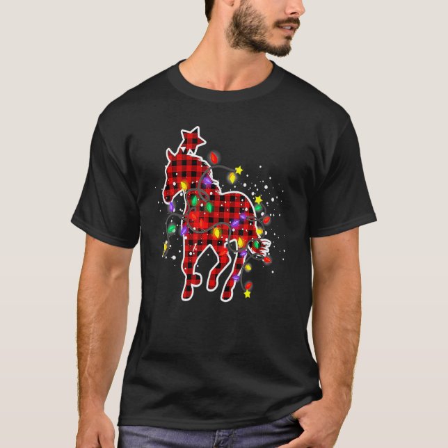 Camiseta Xadrez de Buffalo Vermelho de Cavalo de Natal Pija (Frente)