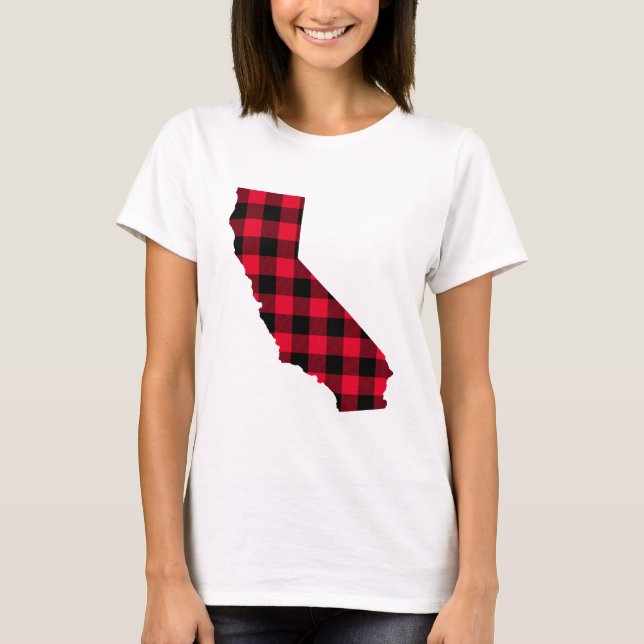 Camiseta Xadrez de Buffalo Vermelho e Negro na Califórnia (Frente)