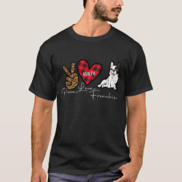 Camiseta Xadrez de Buldogue Francês Paz Amor Cão Cachorro