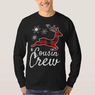 Camiseta Xadrez de Cousin Crew Reindeer de Natal Red Black