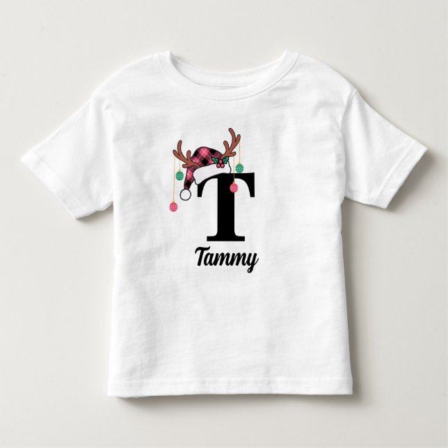 Camiseta Xadrez de Natal da Família Monograma Personalizada (Frente)