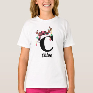 Camiseta Xadrez de Natal da Família Monograma Personalizada
