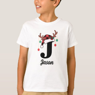 Camiseta Xadrez de Natal da Família Monograma Personalizada