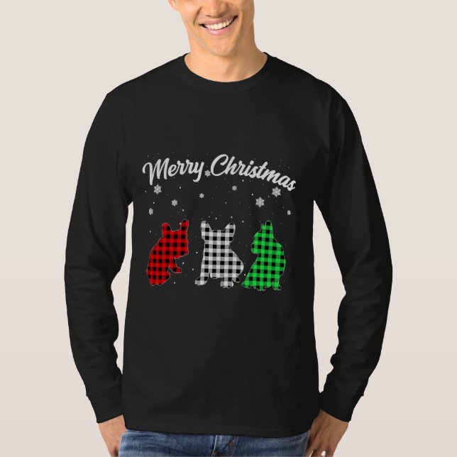 Camiseta Xadrez de Natal do Cachorro Francês (Frente)