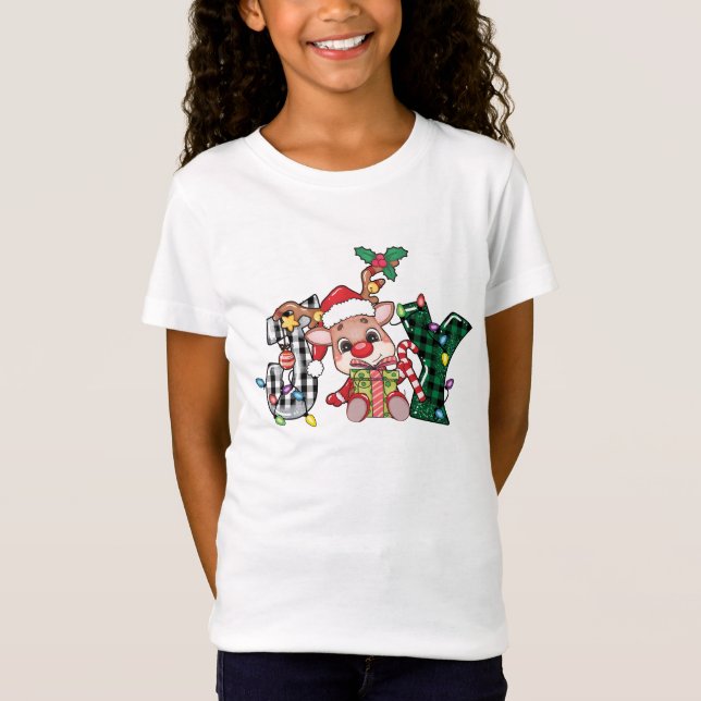 Camiseta Xadrez de Reindeer Letras JORNEIRO Texto de Natal (Frente)