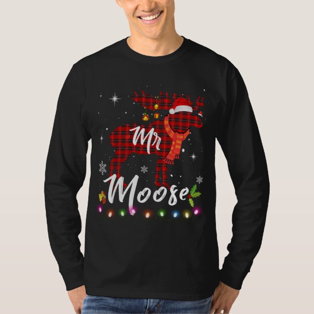 Camiseta Xadrez de Roupas de Natal da Família do Sr. Moose  (Frente)