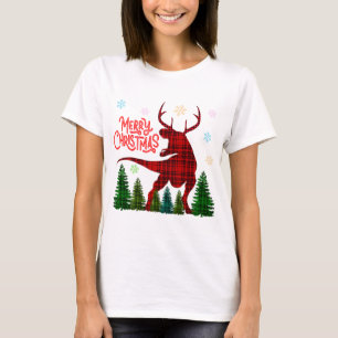 Camiseta xadrez de verificação de veados de dinossauros de
