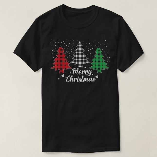 Camiseta Xadrez Design de Feliz Árvores de Natal (Frente do Design)