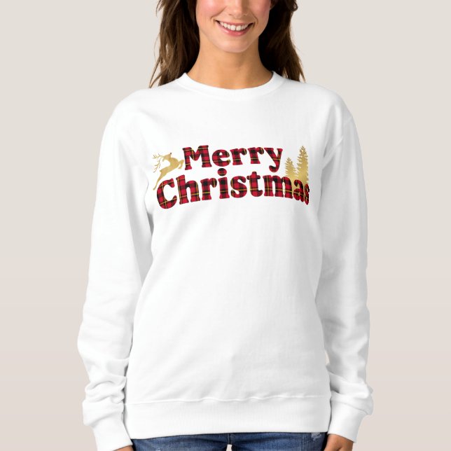 Camiseta Xadrez e Design Dourada "Feliz Natal" (Frente)