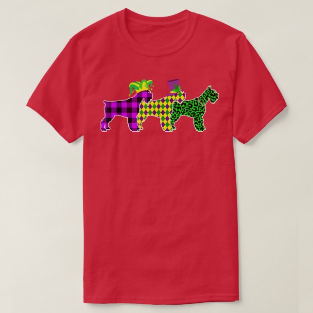 Camiseta Xadrez engraçada Leopard Mardi Gras Schnauzer Cach (Frente do Design)