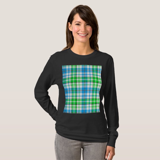 Camiseta Xadrez Escocês Azul e Verde Branco  (Frente Completa)
