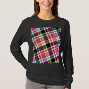 Camiseta Xadrez Escocês de Flanela Multicolor Rosa Preto