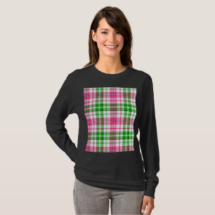 Camiseta Xadrez Escocês em Branco com Listras Rosa e Verde