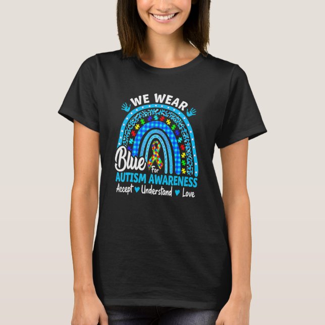 Camiseta Xadrez Leopardo Arco-Íris Azul Conscientização do  (Frente)