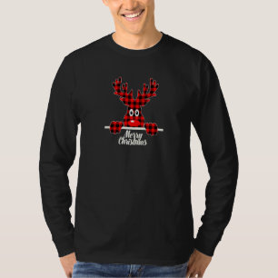 Camiseta Xadrez Red & Black Buffalo Reindeer Deer Feliz Chr