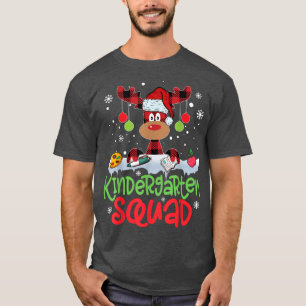 Camiseta Xadrez Reindeer Santa Hat infantário
