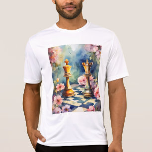 Camiseta "Xadrez Romântico em Bloom - Estilo de Aquarela"