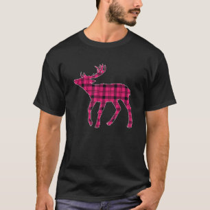 Camiseta Xadrez Rosa Buffalo Deer Reindeter Cabeça De Natal