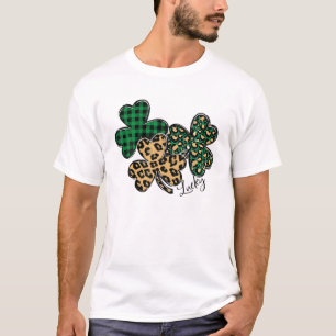 Camiseta Xadrez Shamrock Leopard Camouflage Diversão St Pa
