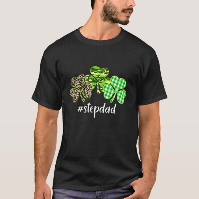 Camiseta Xadrez Shamrock Stepdad Leopard Camouflage Patrick (Frente)