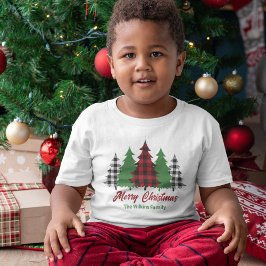 Camiseta Xadrez Vermelha Bonita Árvores de Natal Feliz Pers