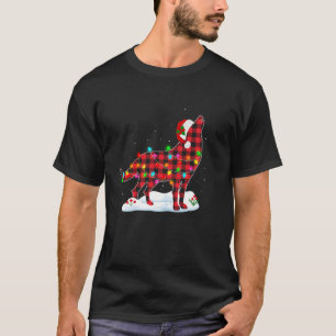 Camiseta Xadrez Vermelha Búfalo Wolf Santa Hat Família Corr