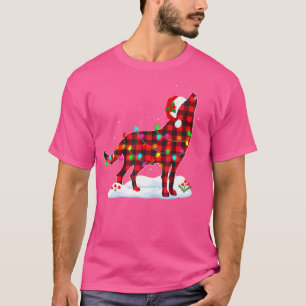 Camiseta Xadrez Vermelha Búfalo Wolf Santa Hat Família Corr