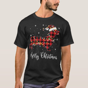 Camiseta Xadrez Vermelha Buffalo Dachshund Feliz Natal Paja