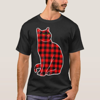 Camiseta Xadrez Vermelha Buffalo Gato de Natal Meninas de P