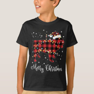 Camiseta Xadrez Vermelha Buffalo Inglês Buldogue Feliz Nata