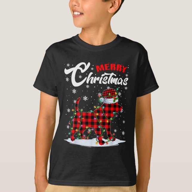 Camiseta Xadrez Vermelha Cachorro Papai Noel Árvore de Nata (Frente)