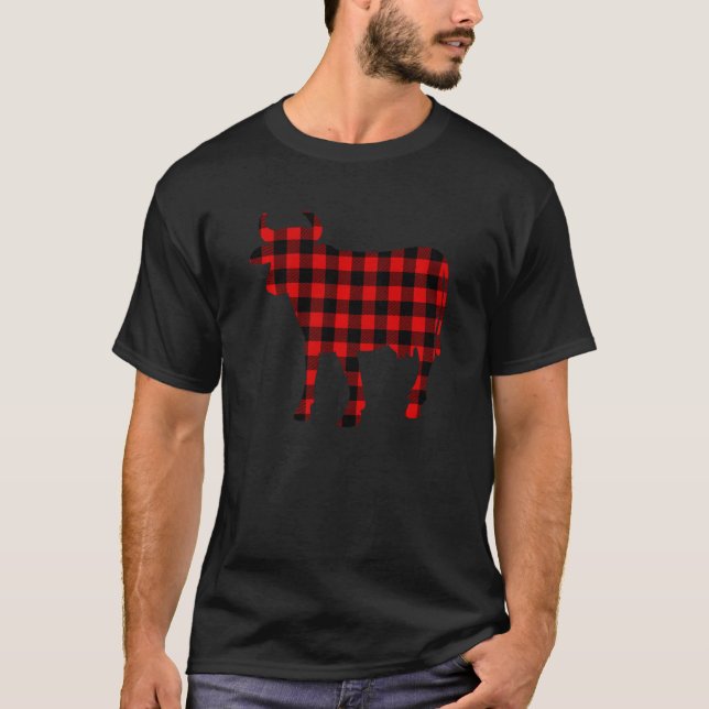Camiseta Xadrez Vermelha de Vaca Buffalo Fazenda de  de Nov (Frente)