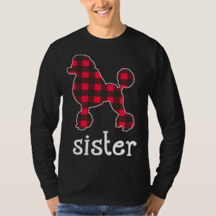 Camiseta Xadrez Vermelha Irmã Poodle Família de Natal Corre
