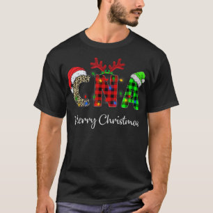 Camiseta Xadrez Vermelha Leopardo CNA Enfermando Santa Hat 