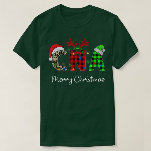 Camiseta Xadrez Vermelha Leopardo CNA Enfermando Santa Hat  (Frente do Design)