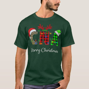 Camiseta Xadrez Vermelha Leopardo CNA Enfermando Santa Hat