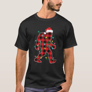 Camiseta Xadrez Vermelha Luzes de Natal Bigfoot Papais noei