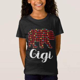 Camiseta Xadrez Vermelha Luzes de Natal Gigi Bear Xmas Paja