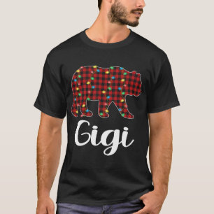 Camiseta Xadrez Vermelha Luzes de Natal Gigi Bear Xmas Paja