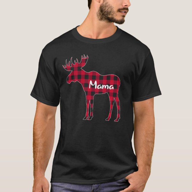 Camiseta Xadrez Vermelha Mama Moose Xmas que Corresponde à  (Frente)