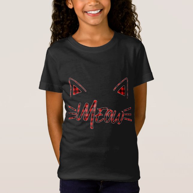 Camiseta Xadrez Vermelha Meia Gato Gatinho Orelha búfalo co (Frente)