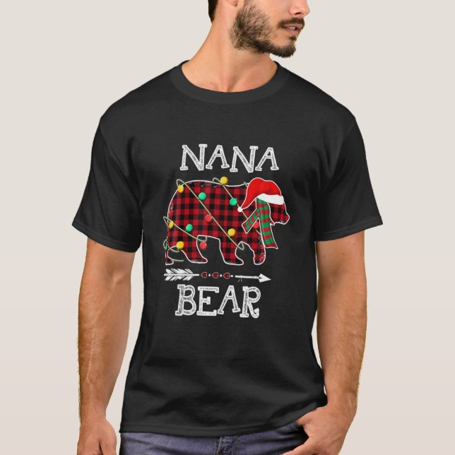 Camiseta Xadrez Vermelha Nana Bear Correspondendo à Família (Frente)
