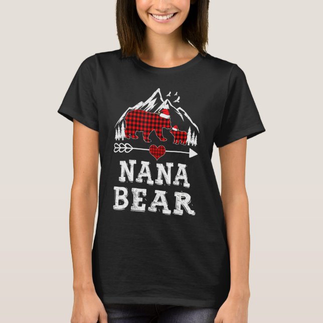 Camiseta Xadrez Vermelha Nana Bear Correspondendo Família P (Frente)