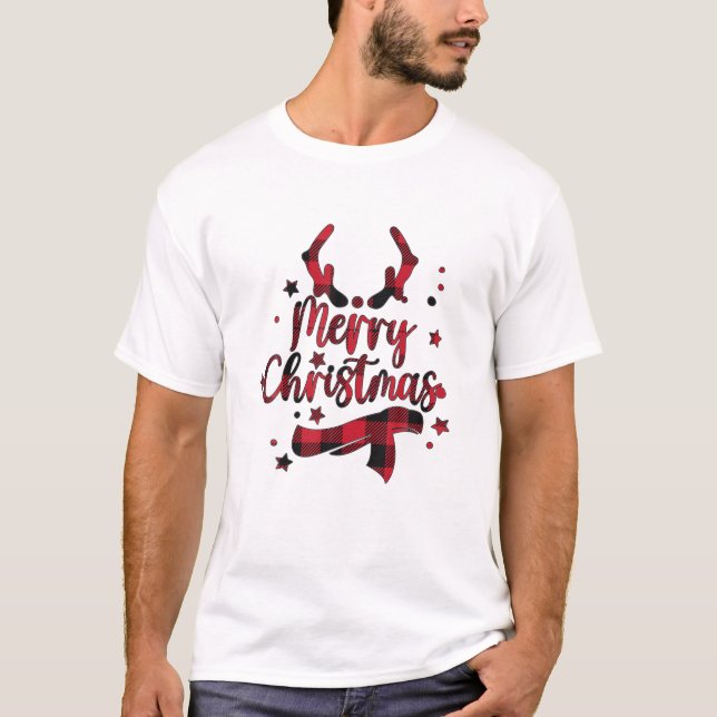 Camiseta Xadrez Vermelha  Natal Cristo da Família Buffalo (Frente)