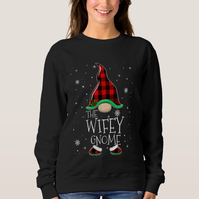 Camiseta Xadrez Vermelha O Natal Da Família Wifey Gnomy Fun (Frente)