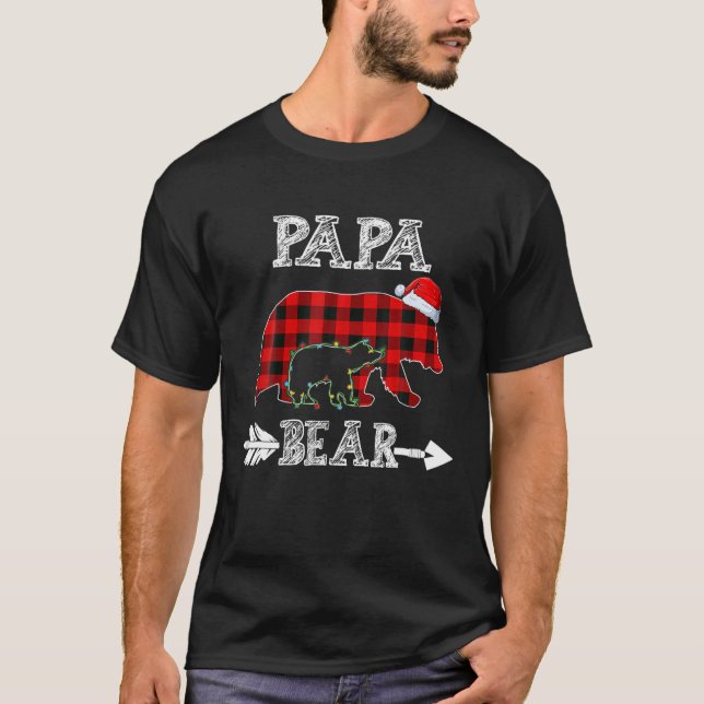 Camiseta Xadrez Vermelha Papá Urso Criança Natal Luz Papai  (Frente)