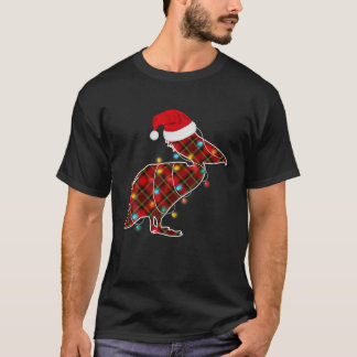 Camiseta Xadrez Vermelha Pelican Bird Noite Luzes de Natal