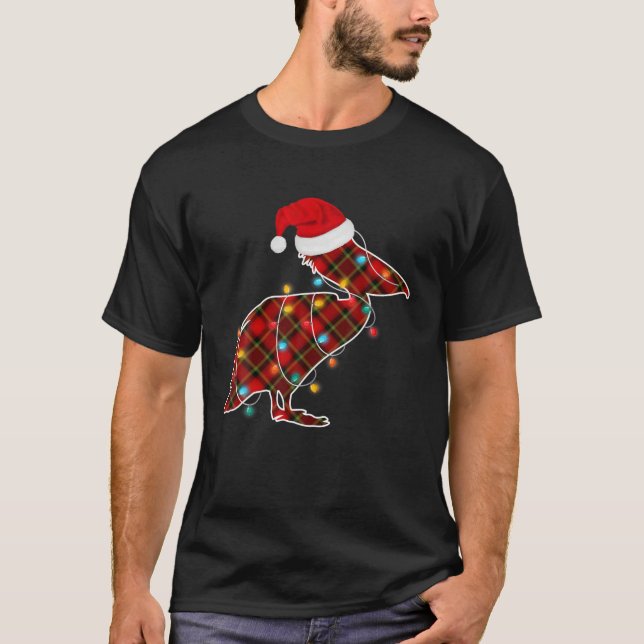 Camiseta Xadrez Vermelha Pelican Bird Noite Luzes de Natal  (Frente)