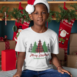 Camiseta Xadrez Vermelha Rústica Árvores de Natal Feliz Cri