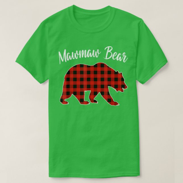 Camiseta Xadrez Vermelha Urso Mawmaw Correspondendo à Famíl (Frente do Design)